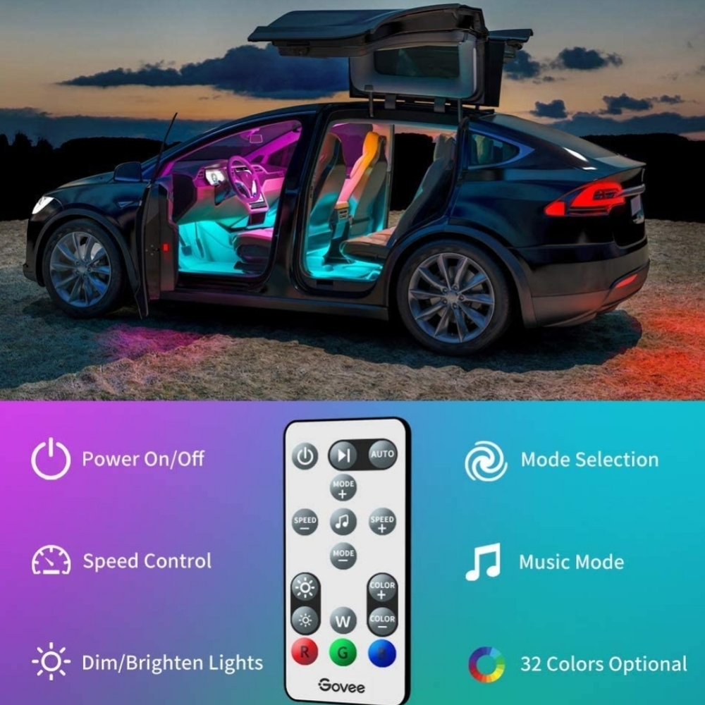 RGB Car LED Lights with 32 Colors, 10 Scene Modes, Music Sync LED Lights for Car